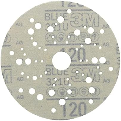 3M Hookit Blue Abrasive Disc, 321U, 36159, 5 in, 120+ Grade, Multi-Hole