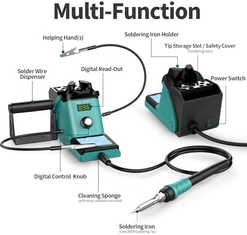 YIHUA 926 III Soldering Iron Station Kit with 12-IN-1 Helping Hands, Solder Dispenser, Lead-Free Solder, 6 Soldering Tips, Desoldering Pump