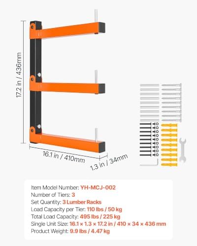 VEVOR Lumber Rack, 3-Tier 3-Pack 110 lbs per Tier, Foldable Wood Storage