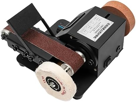 350W Mini Electric Belt Sander, Adjustable Speed Table Top Grinder Polisher w/10 Abrasive Belts, Belt Bench Grinder Polisher for Metal Wood Aluminum, 0-10000rpm