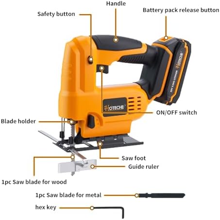 Hoteche 20V Cordless Power Tool Set - 3-in-1 Drill, Jig Saw, Angle Grinder with 2 Batteries (2.0Ah & 4.0Ah) & Fast Charger