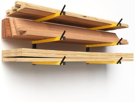 GREENER Lumber Storage Rack Folding Wood Storage Racks Wall-Mounted Metal Racks for Storage with 3-Level Heavy Duty Garage Wood Organizer for Woodworking Shop Indoor & Outdoor Use, 2 pairs,Yellow