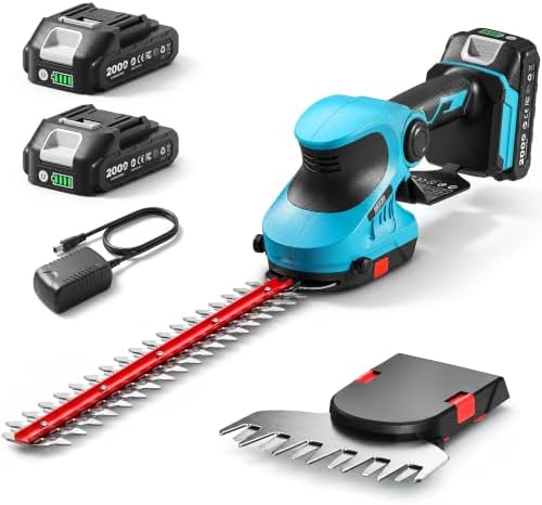 Seesii 2-in-1 20V Cordless Hedge Trimmer 12" & Grass Shear, 2 Batteries