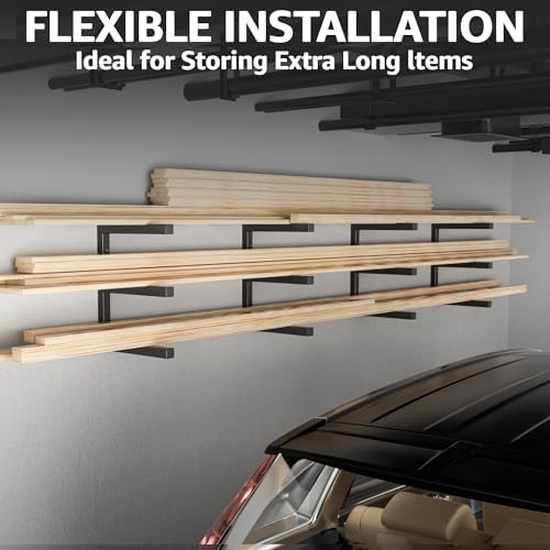 YYR Wood Organizer and Lumber Storage Rack Wall Mount, Heavy Duty Metal Shelf with 6-Level Holds Up 1200 LBS, Indoor & Outdoor Use - Black