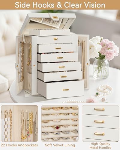 AKOZLIN 6-Tier Jewelry Box Organizer 5 Drawers Storage XXL White