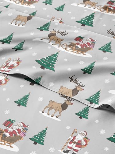 Christmas Sheet Set, Santa’s Sleigh, Holiday Xmas Bedding Set - King Size