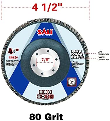 Sali 24 Pack Zirconia Flap Disc 80 Grit 4.5" x 7/8-Inch Sanding Disc Bevel Type #29 Premium and Industrial Grade Angle Grinder Grinding Wheel High Performance Edge Grinding