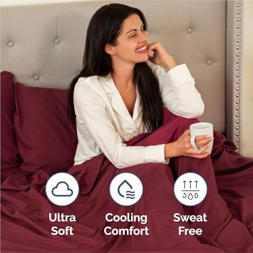 Split King Size 5 Piece Sheet Set - Breathable & Cooling Sheets - Burgundy