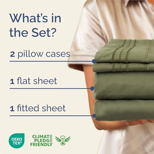 King Size 4 Piece Sheet Set - Breathable & Cooling Sheets - Sage Green