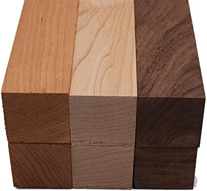 Barrington Hardwoods Maple, Walnut, and Cherry Turning Blank Variety Pack 2" x 2" (6pcs) (2" x 2" x 18")