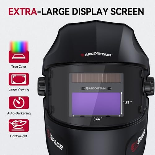 ARCCAPTAIN True Color Auto Darkening Welding Helmet with Upgraded Arc Sensor, 1/1/1/1 Top Optical Clarity Solar Power Welding Hood, 1/25000s Response Time, 4/9-13 for TIG MIG ARC Welding Mask