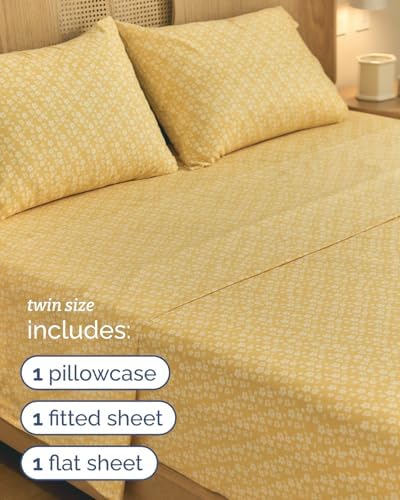 Twin 3 Piece Floral Sheet Set - Soft, Breathable & Cooling - Yellow Meadow