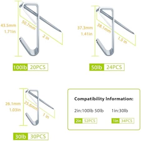 Picture Hanging Kit, Extra Thick, 100lb 50lb 30lb, Heavy Duty Plaster Wall and Drywall Large Hangers and Hooks Hardware for Painting and Frame to Hang on, 160pcs Silver with Nails