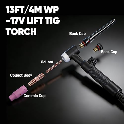 WP-17V TIG Welding Torch 150Amp Air Cooled Lift TIG Torch 13FT, 35-50mm² Quick Connector, 5/8"-18 Gas Fitting