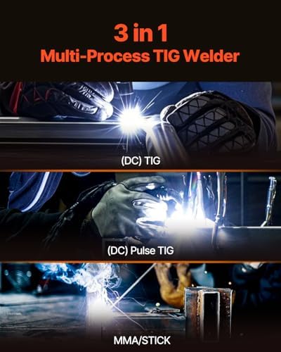 VEVOR TIG Welder, 205A 3-In-1 Welding Machine (Large LED Display)- DC TIG/DC Pulse TIG/MMA(Stick), 110&220V Dual Voltage Electric Welder with IGBT Inverter High-Frequency Start