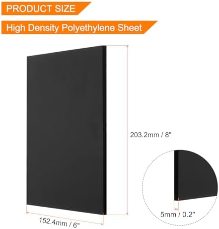 MECCANIXITY UHMW Sheet Ultra High Molecular Weight Polyethylene Sheet, 3/16" Thick Hard HDPE Plastic Sheet Board for DIY Craft 6" x 8" Black