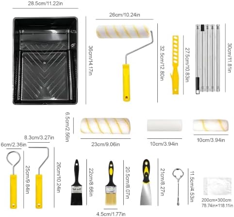 Upgrade Paint Roller Kit, House Painting Tools Set with Paint Tray, Brushes, Scrapers & Extension Pole for Wall Ceiling (Set-A)