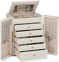 Dajasan Large Jewelry Organizer Box, Jewelry Boxes for Women Girls, 6-Tier Jewelry Storage Organizer with Mirror for Necklace Ring Bracelet Watch, Gift Idea (Beige)