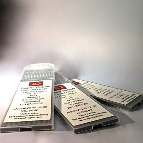 TIG Welding Tungsten Electrodes for 2% Ceriated 1/8" x 7" 10-Pack (Grey, WC20)