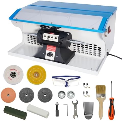110V 1200W Jewelry Polisher Machine, Jewelry Polisher Bench Buffer with Integrated Dust Collector, Exhaust Fan, Work Light and Motor Housing