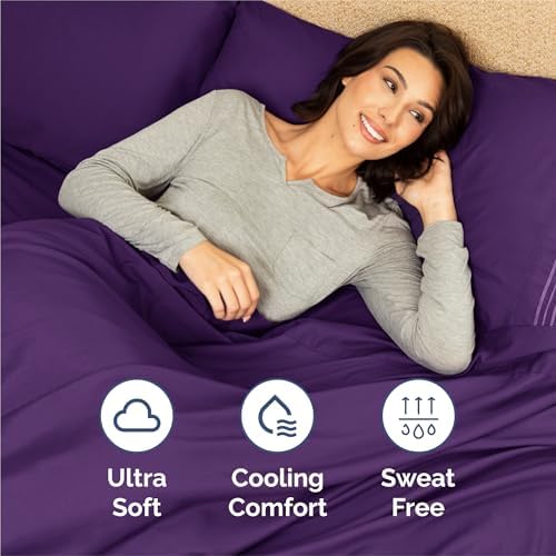 Split King Size 5 Piece Sheet Set - Breathable & Cooling Sheets - Purple