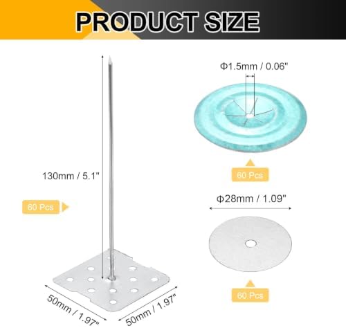 PATIKIL Perforated Insulation Pins 5.1" 60Pcs 0.8" Aluminum Round