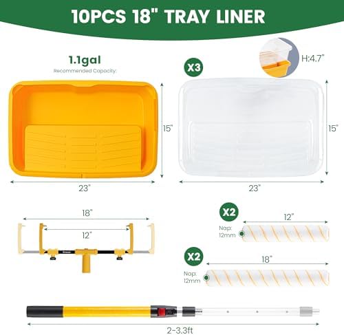 Voomey 18" Paint Roller Kit，10Pc Paint Roller Tray with Liner