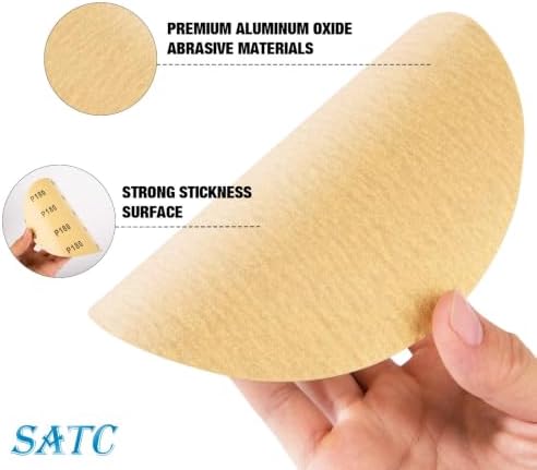 S SATC 180 Grit 6 Inch PSA Sanding Discs 300 Pack Gold Self-Adhesive Sandpaper PSA Sticky-Back Sandpaper Roll Aluminum Oxide for Automotive Paint Metal Finishing