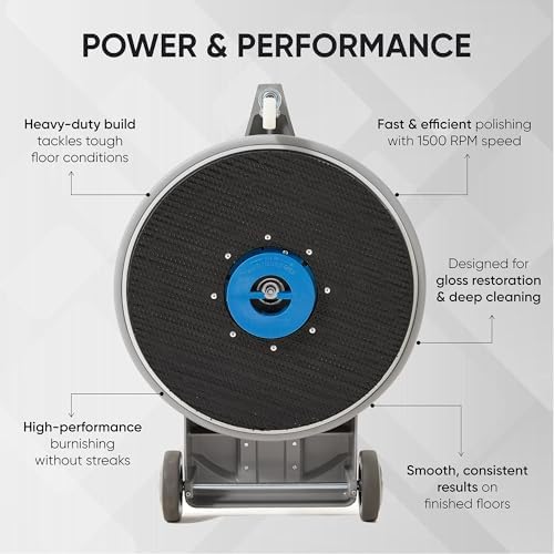 20" High-Speed Commercial Floor Burnisher, 1.5 HP, 1500 RPM, 40ft Cord, Rubber Bumper Guard, with Red, White & Black Pads for Cleaning, Polishing & Burnishing