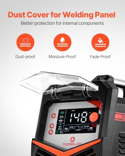 VEVOR TIG Welder, 205A 3-In-1 Welding Machine (Large LED Display)- DC TIG/DC Pulse TIG/MMA(Stick), 110&220V Dual Voltage Electric Welder with IGBT Inverter High-Frequency Start
