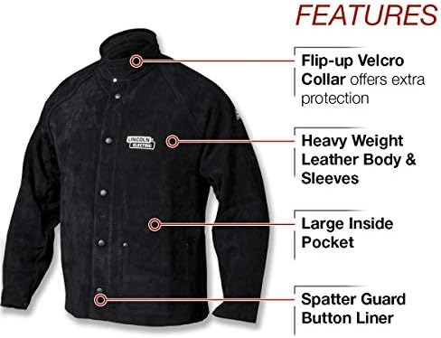 Lincoln Electric Heavy Duty Leather Welding Jacket | Ideal for High Amperage or Out of Position Welding | Large | K2989-L,Black/Red