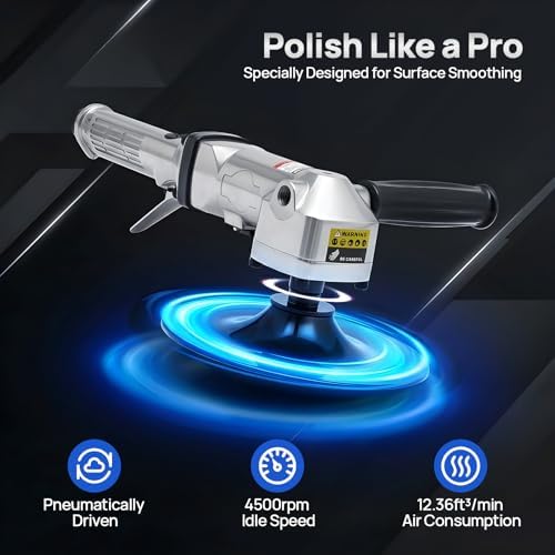 7-inch Air Angle Sander Pneumatic Air Angle Grinder with Sub-Handle and Press Switch 4500rpm Pneumatic Polishing Machine for Floor Stones Tiles Marble Glass Concrete Car Ship