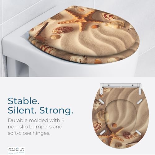 Sanilo Wooden Toilet Seat with Quick Release & Soft Close [ROUND] - Decorative & Slow Close Molded Wood Seat - With One Click for Easy Installation & Cleaning - With Adjustable Fit (Sanibel)