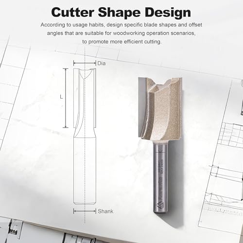 Straight Router Bits 1/4" Shank, 3/4" Cut Diameter, 1" Cut Length, Useful for Plunging Capabilities for Cutting Grooves, Dados, Mortising