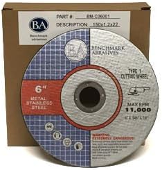 Benchmark Abrasives 6 Inch Cut Off Wheels Aluminum Oxide Self Sharpening for Metal and Steel, .045" Thick 7/8" Arbor, Angle Grinder Cutting Disc, Type 1 Thin Grinding Cutting Wheel - 50 Pack
