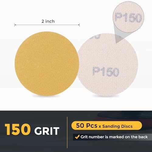 HARFINGTON 50 Pcs 2 Inch Sanding Discs 150 Grit Yellow Aluminum Oxide