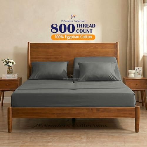 JS Sanders Collection Split Head Sheet Set 4PC Cal. King Size, Dark Grey