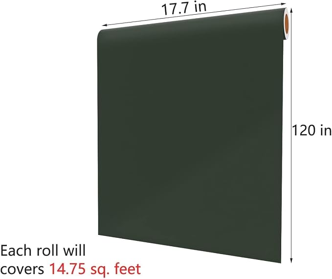 Green Wallpaper 17.7x120 Inch Dark Green Wallpaper Stick and Peel Dark Green Contact Paper Green Contact Paper Peel and Stick Solid Color Vinyl Wrap for Cabinets, Renter Friendly