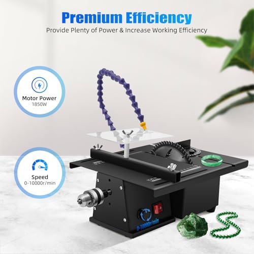 Gem Faceting Cutting Carving Polishing Machine, 1850W 110V Jewelry Lapidary Saw Portable Table Saw Jewelry Jade Polishing Grinding Tool Stepless Speed Regulation Jade Grinder Machine for Hardware Shop