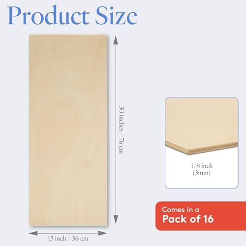 Baltic Birch Plywood 3 mm, 1/8 Inch Craft Wood, B/BB Grade, Stronger Than Basswood Sheets or Balsa Wood, Perfect for Laser, CNC Cutting, Wood Burning, by Woodpeckers (16, 15" x 30")