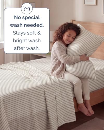 Twin Size 3 Piece Sheet Set - Breathable & Cooling Sheets - Beige Stripes
