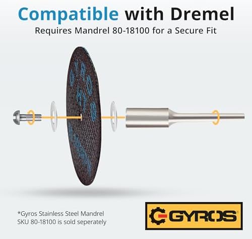 GYROS Cut-Off Wheels for Rotary Tools – 2.5” High-Tensile Fiberglass Reinforced, 12-Pack | Great for Cutting Hardened/Unhardened Steel, Steel Alloys, Hard Bronze, Metal | Made in USA 11-32250/12