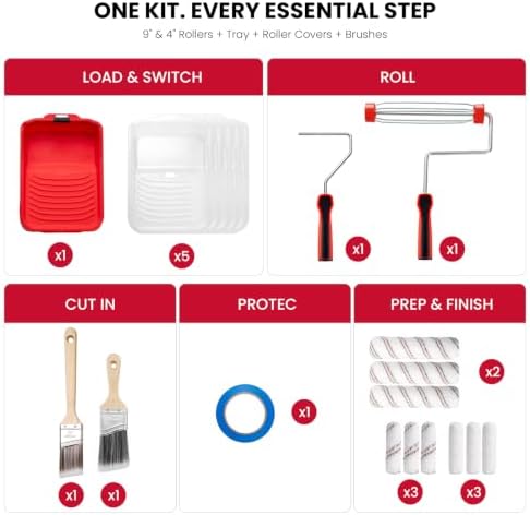 Mister Rui 20-Piece Paint Roller Kit, 4 Inch and 9 Inch Microfiber Rollers