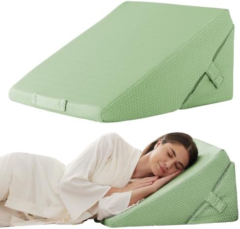 Bedluxe Wedge Pillow for Sleeping, Adjustable 9&12 Inch Foldable Bed Wedge Pillow Set, Orthopedic Memory Foam Triangle Pillows Wedge, 7-in-1 Elevated Pillows for Leg and Back Support, Green