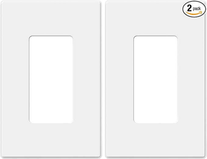 ELEGRP 1-Gang Screwless Decorative Wall Plates, Mid-Size Unbreakable Thermoplastic Faceplate Cover for Decorator Receptacle Outlet Switch, UL Listed (2 Pack, Matte White)