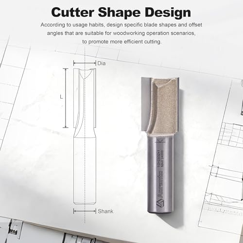 Undersize Plywood Dado Bits 1/2" Shank, Straight Router Bits 23/32" Cut Diameter, 1" Cut Length, Useful for Plunging Capabilities for Cutting Grooves, Dados, Mortising