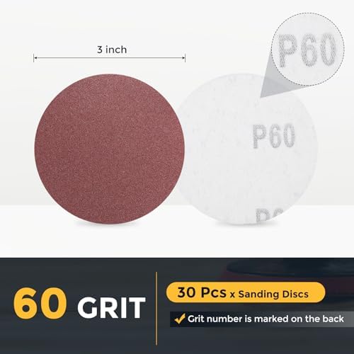 HARFINGTON 30 Pcs 3 Inch Sanding Discs 60 Grit Red Aluminum Oxide