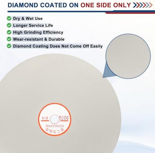8 Inch x 1/2" Arbor Diamond Flat Lap Disc, 1000 Grit