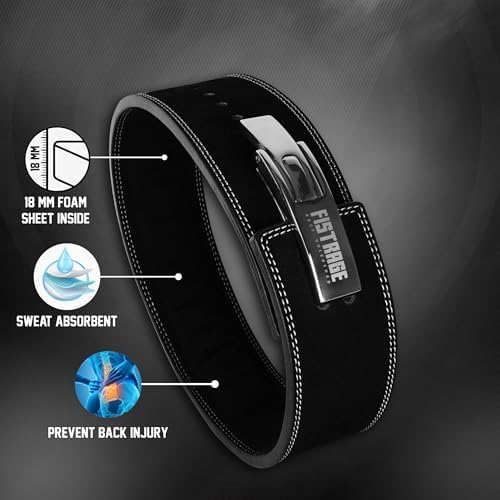 FISTRAGE Lever Buckle Weight Lifting Leather Black Belt Gym Back Support for Men & Women Training Fitness Exercise for Tough Workouts | Power Lifters | Supports Lumber Lower Back