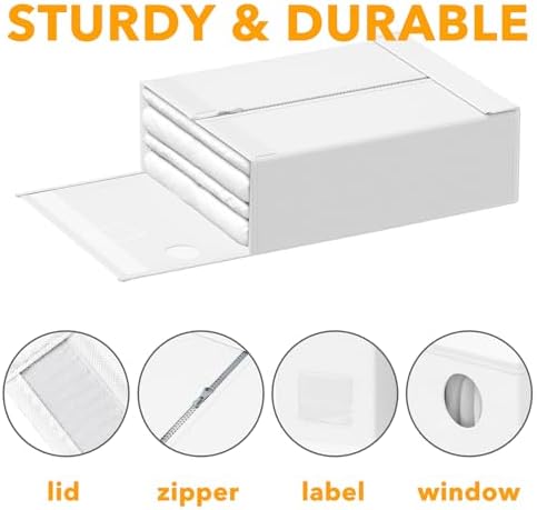 SpaceAid 12 Pack Bed Sheet Organizers and Storage, Foldable Sheet Organizer for Linen Closet, Sheets Set Folder Keeper with Window XL (Queen & King Size) Bedding Container (White, 12 Pack)